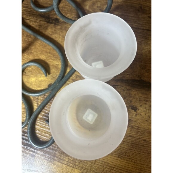 Partylite Candle Holders Scroll Sconce Green Wrought Iron Frosted Votive Holders - Picture 6 of 11